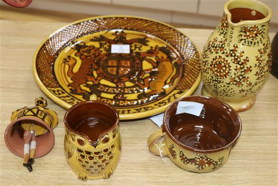 A group of Mary Wondrausch (1923-2016) slipware, including a charger, 36cm